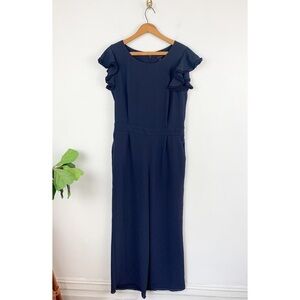 Ann Taylor Navy Blue Ruffle Sleeve Wide Leg Jumpsuit Sz 6